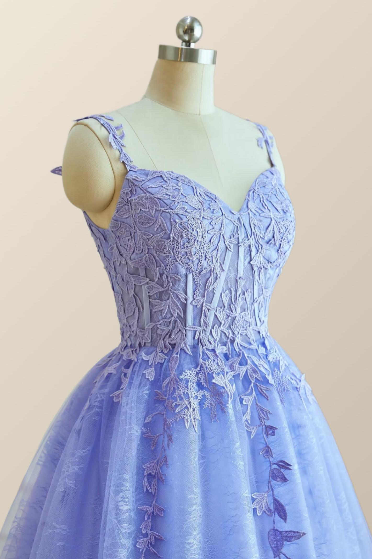 Straps Periwinkle Lace Appliques A-line Short Dress
