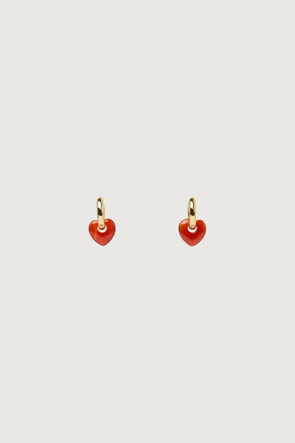 RED AGATE HEART PENDANT HOOP EARRINGS