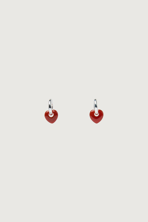 RED AGATE HEART PENDANT HOOP EARRINGS
