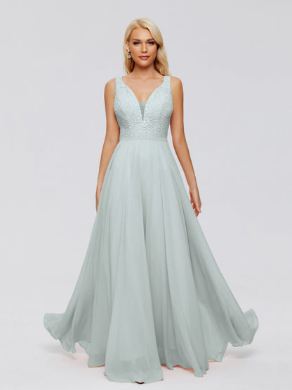 Eliza V Neck Straps Chiffon Bridesmaid Dresses