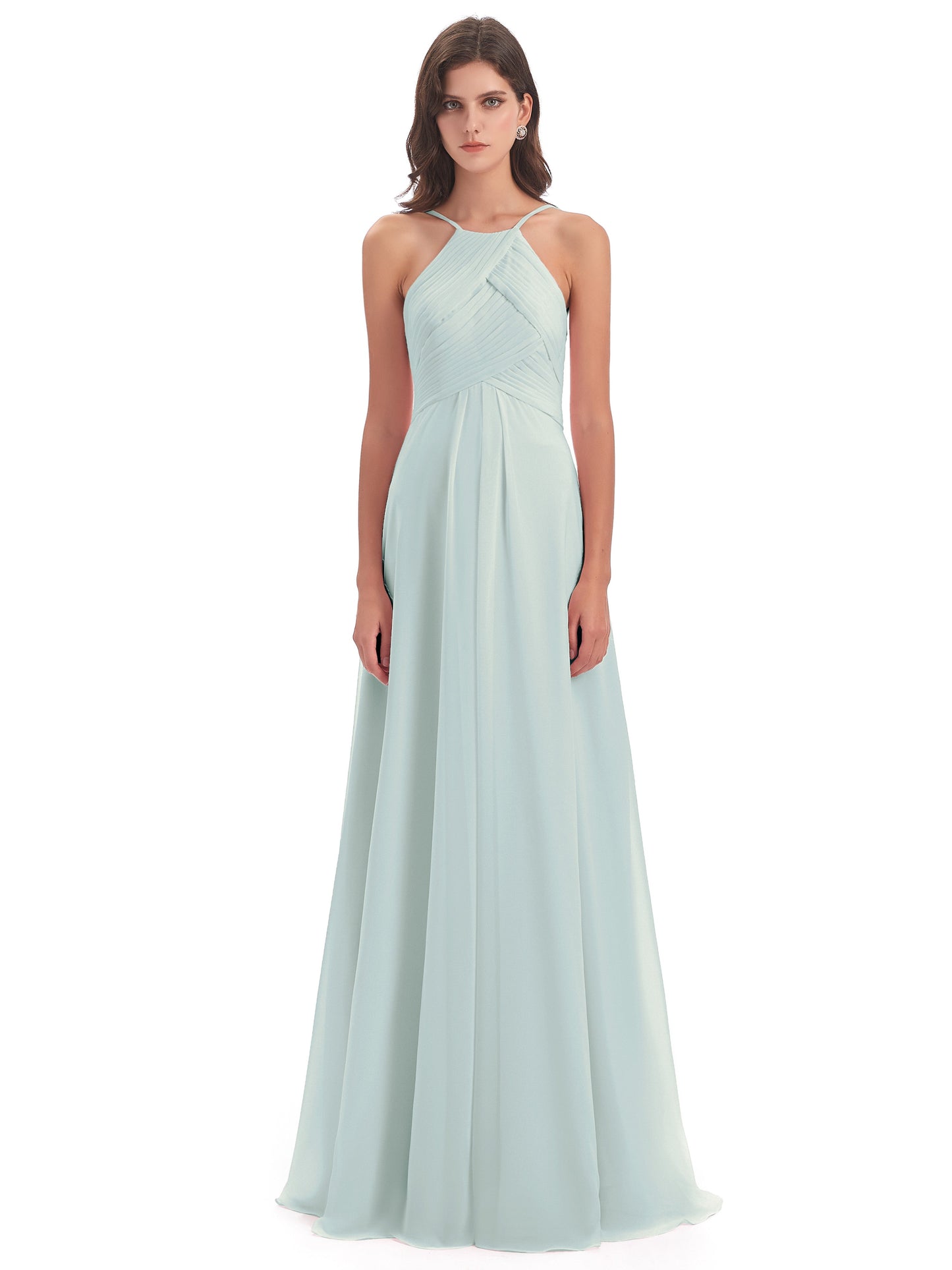 Ellison Floor Length Halter Keyhole Chiffon Bridesmaid Dresses