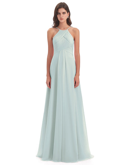 Ellison Floor Length Halter Keyhole Chiffon Bridesmaid Dresses