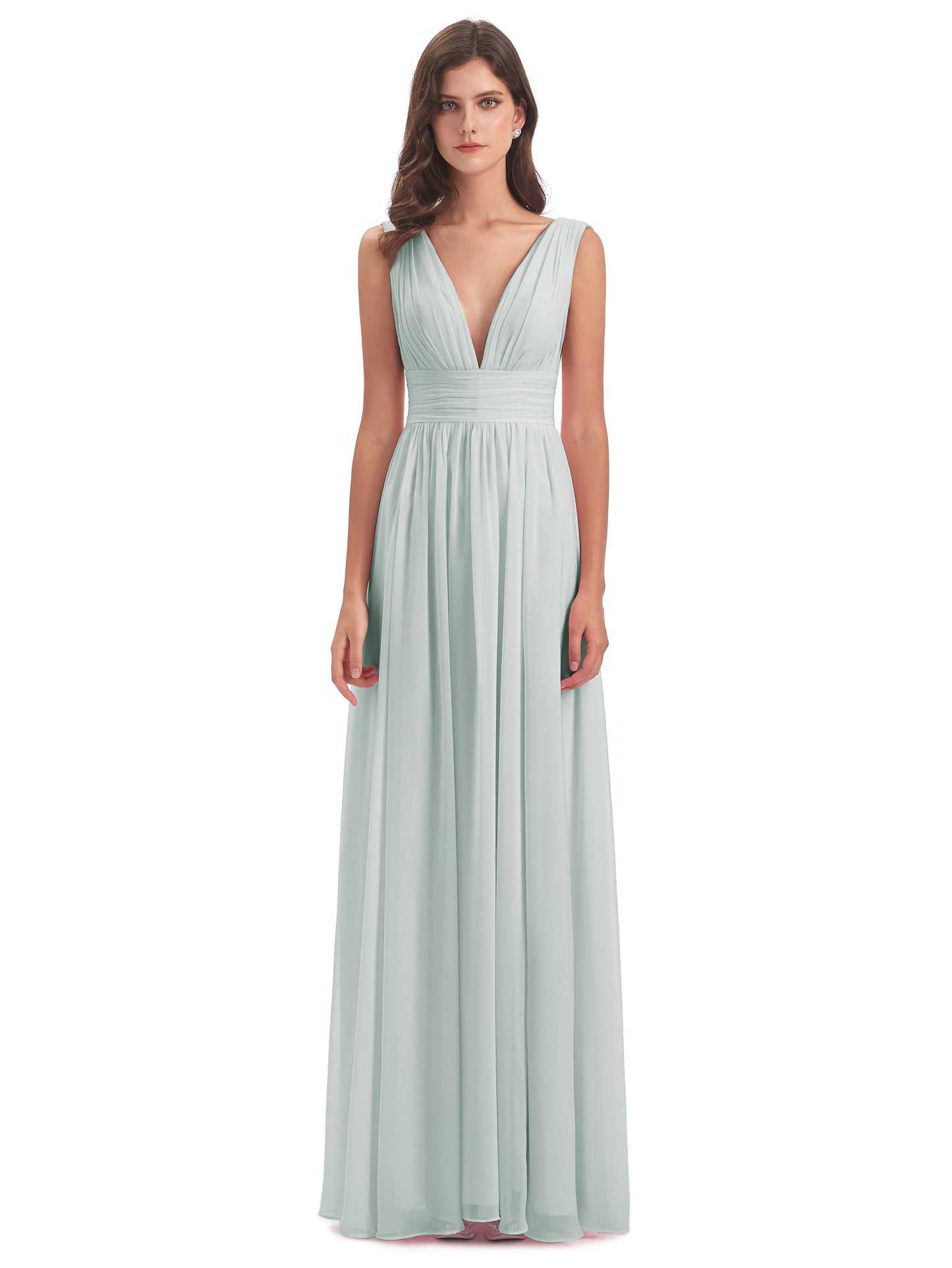 Emma Floor Length V Neck Split Chiffon Bridesmaid Dresses