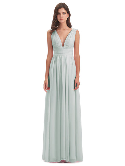 Emma Floor Length V Neck Split Chiffon Bridesmaid Dresses