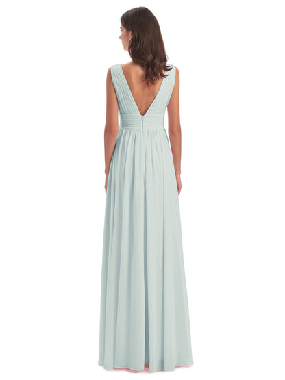 Emma Floor Length V Neck Split Chiffon Bridesmaid Dresses