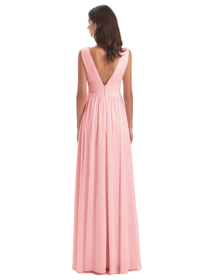 Emma Floor Length V Neck Split Chiffon Bridesmaid Dresses