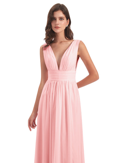 Emma Floor Length V Neck Split Chiffon Bridesmaid Dresses
