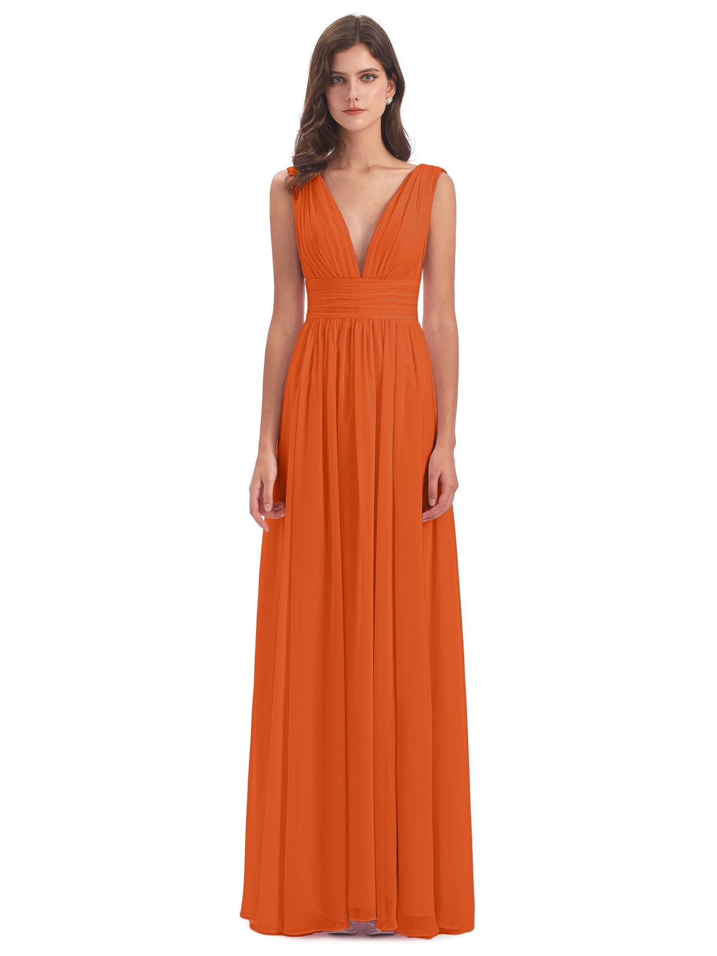 Emma Floor Length V Neck Split Chiffon Bridesmaid Dresses
