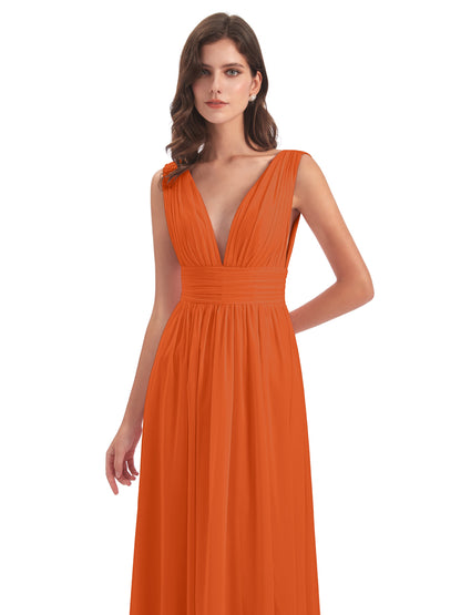 Emma Floor Length V Neck Split Chiffon Bridesmaid Dresses