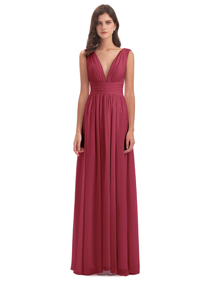 Emma Floor Length V Neck Split Chiffon Bridesmaid Dresses