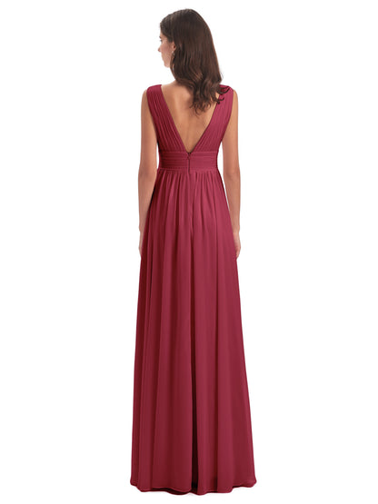 Emma Floor Length V Neck Split Chiffon Bridesmaid Dresses