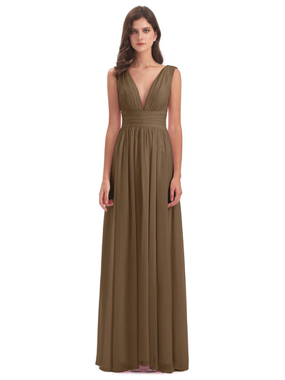 Emma Floor Length V Neck Split Chiffon Bridesmaid Dresses