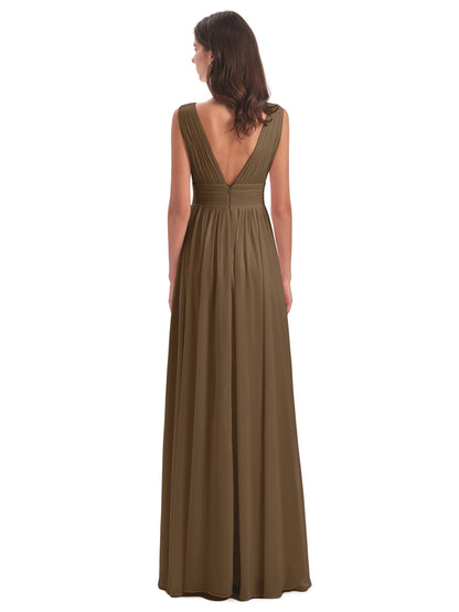Emma Floor Length V Neck Split Chiffon Bridesmaid Dresses