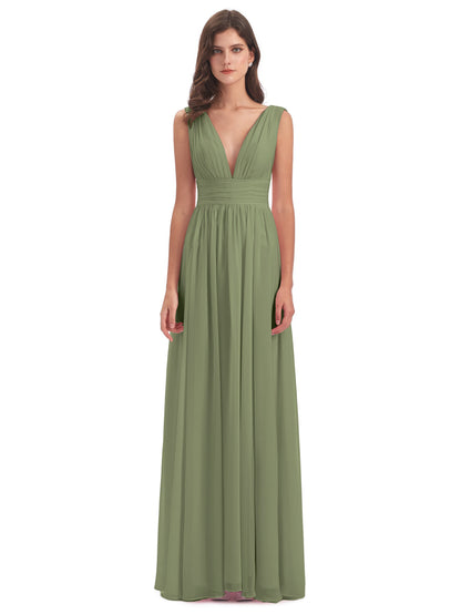 Emma Floor Length V Neck Split Chiffon Bridesmaid Dresses