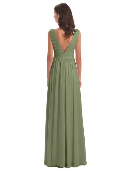 Emma Floor Length V Neck Split Chiffon Bridesmaid Dresses