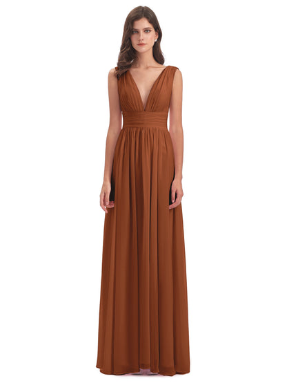 Emma Floor Length V Neck Split Chiffon Bridesmaid Dresses