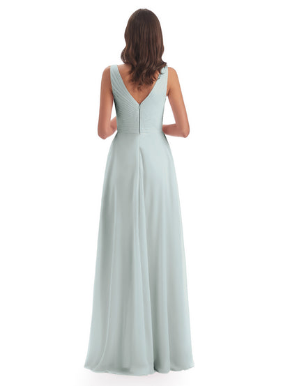 Evalyn V-neck Straps Chiffon Long Bridesmaid Dresses