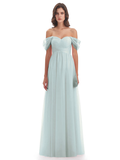 Evelyn Off The Shoulder Tulle Long Bridesmaid Dresses