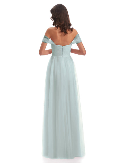 Evelyn Off The Shoulder Tulle Long Bridesmaid Dresses