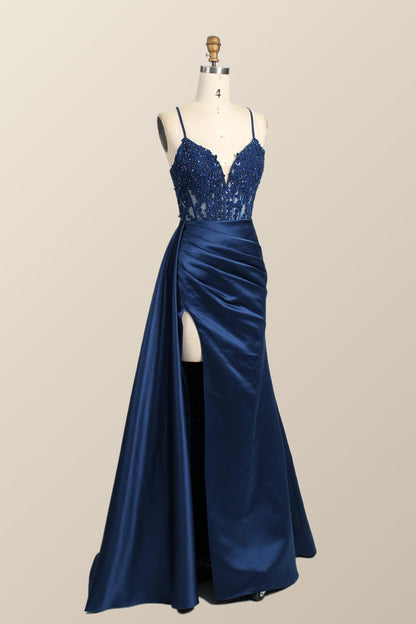 Straps Red Lace and Satin Mermaid Formal Dress