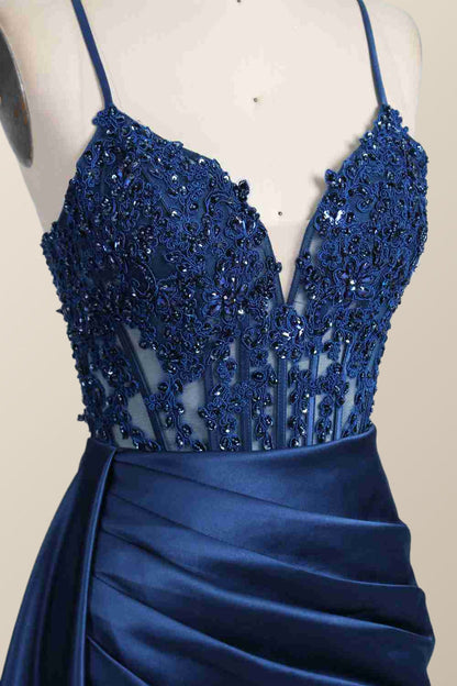 Straps Red Lace and Satin Mermaid Formal Dress