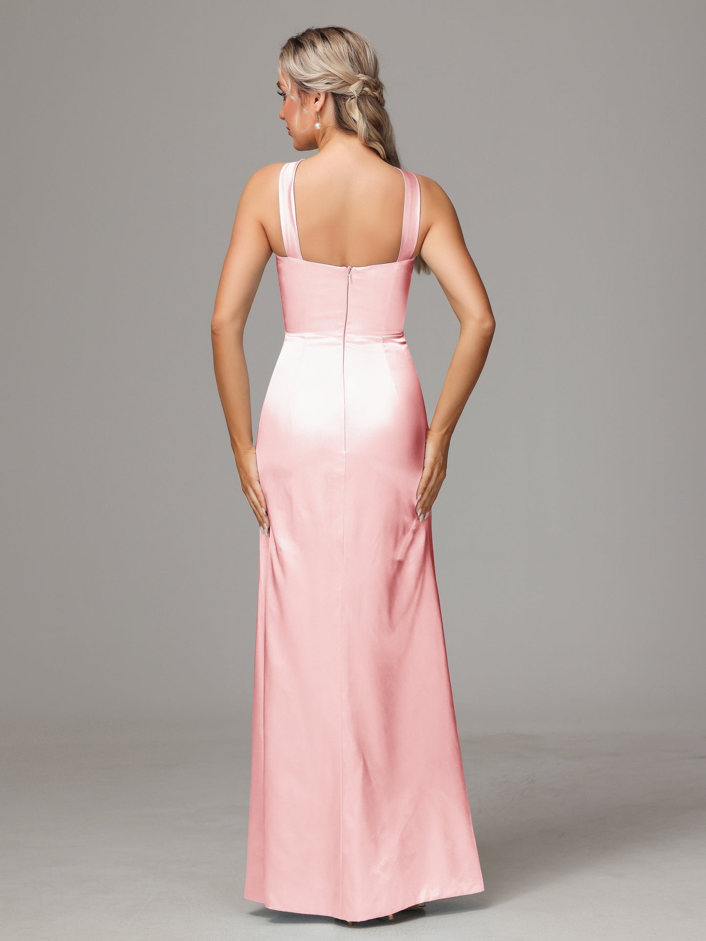 Halter Sleeveless Soft Satin Bridesmaid Dress