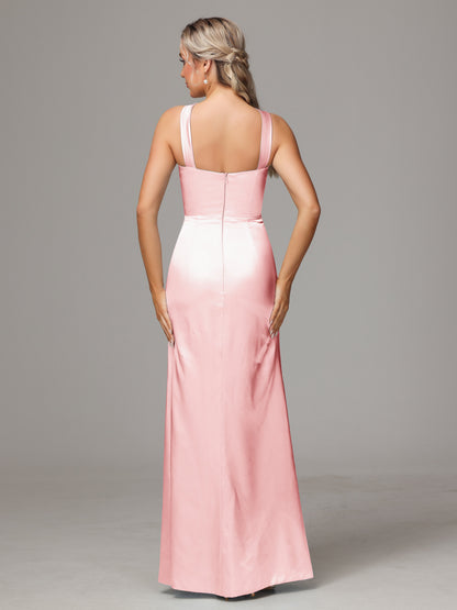 Halter Sleeveless Soft Satin Bridesmaid Dress