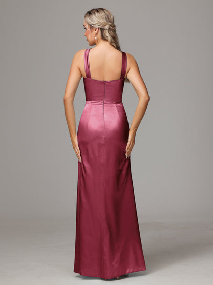 Halter Sleeveless Soft Satin Bridesmaid Dress