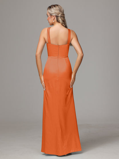 Halter Sleeveless Soft Satin Bridesmaid Dress