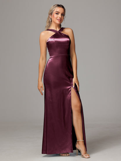 Halter Sleeveless Soft Satin Bridesmaid Dress