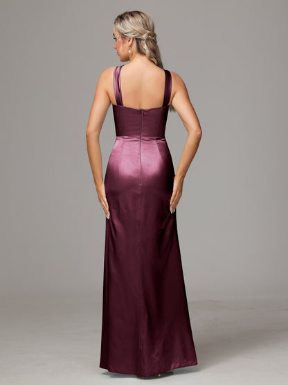 Halter Sleeveless Soft Satin Bridesmaid Dress
