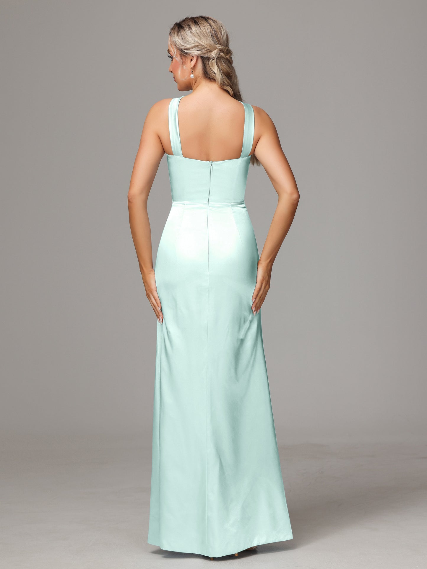 Halter Sleeveless Soft Satin Bridesmaid Dress