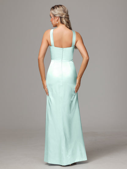 Halter Sleeveless Soft Satin Bridesmaid Dress