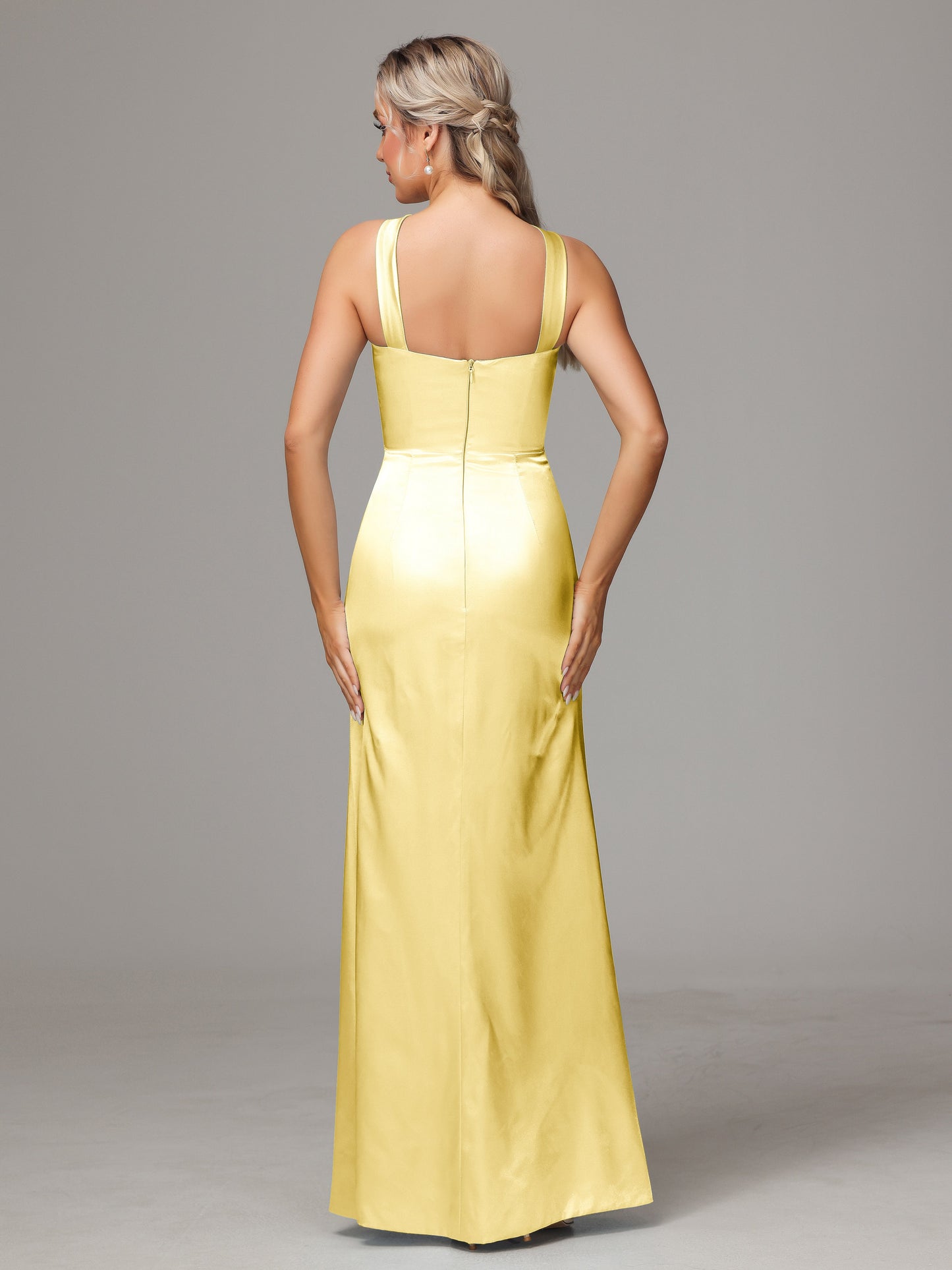Halter Sleeveless Soft Satin Bridesmaid Dress