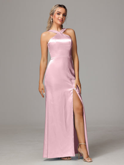 Halter Sleeveless Soft Satin Bridesmaid Dress