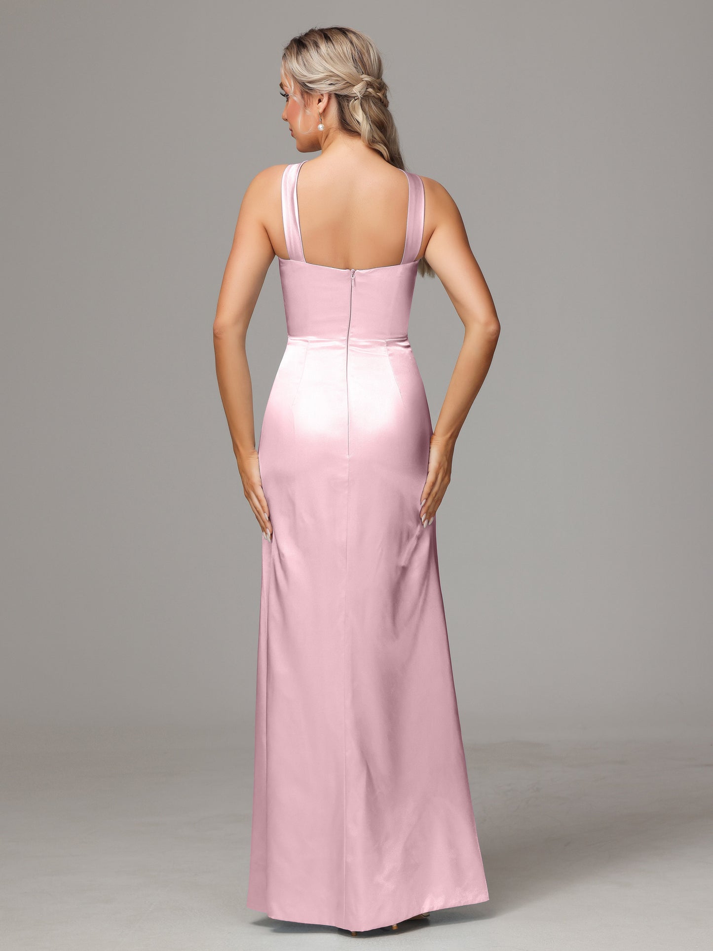 Halter Sleeveless Soft Satin Bridesmaid Dress