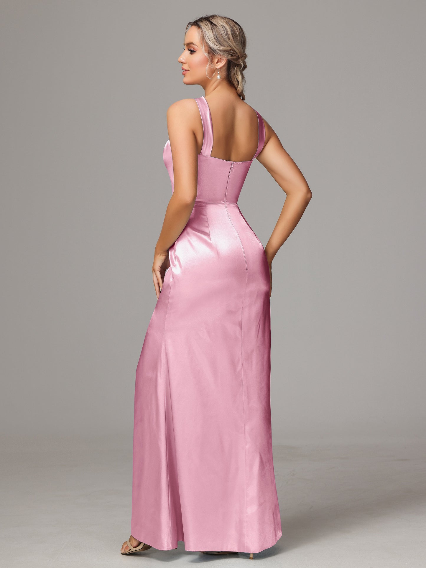 Halter Sleeveless Soft Satin Bridesmaid Dress