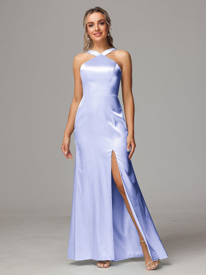 Halter Sleeveless Soft Satin Bridesmaid Dress