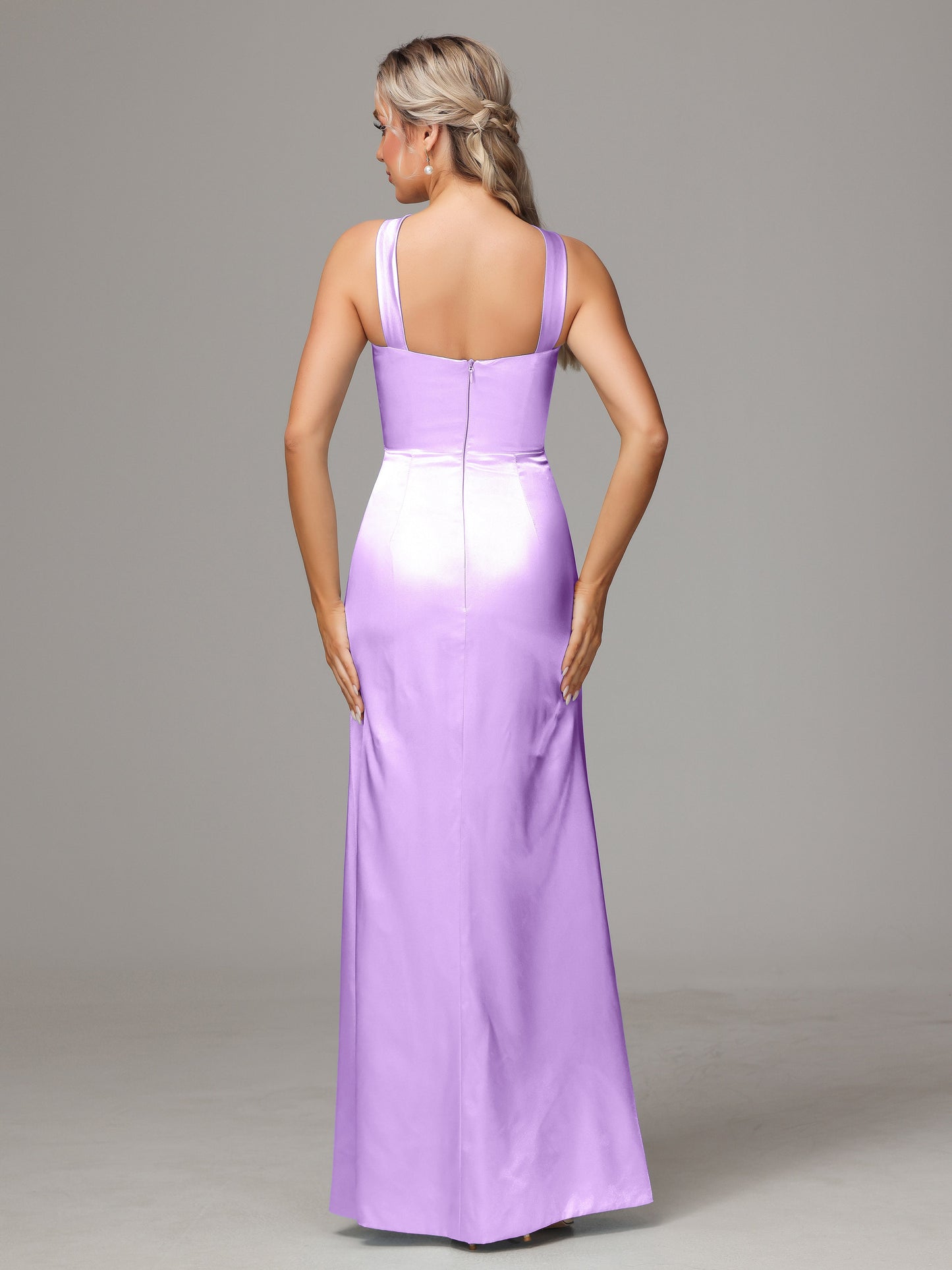 Halter Sleeveless Soft Satin Bridesmaid Dress