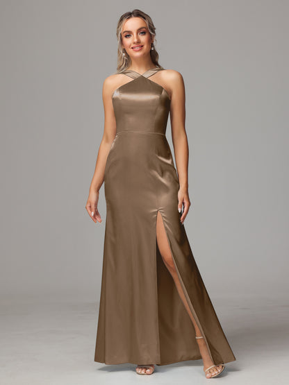 Halter Sleeveless Soft Satin Bridesmaid Dress