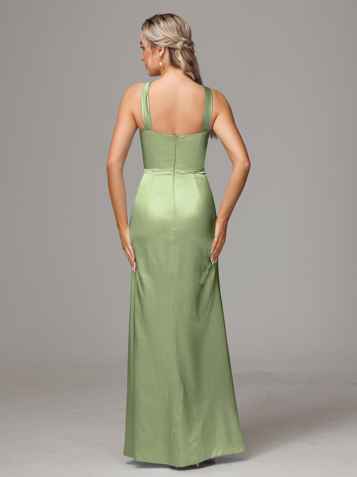 Halter Sleeveless Soft Satin Bridesmaid Dress