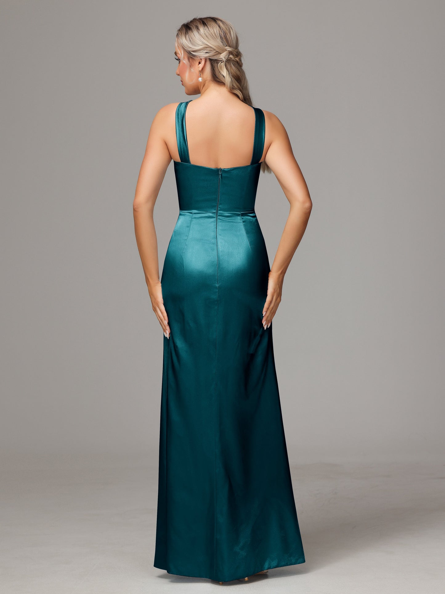 Halter Sleeveless Soft Satin Bridesmaid Dress