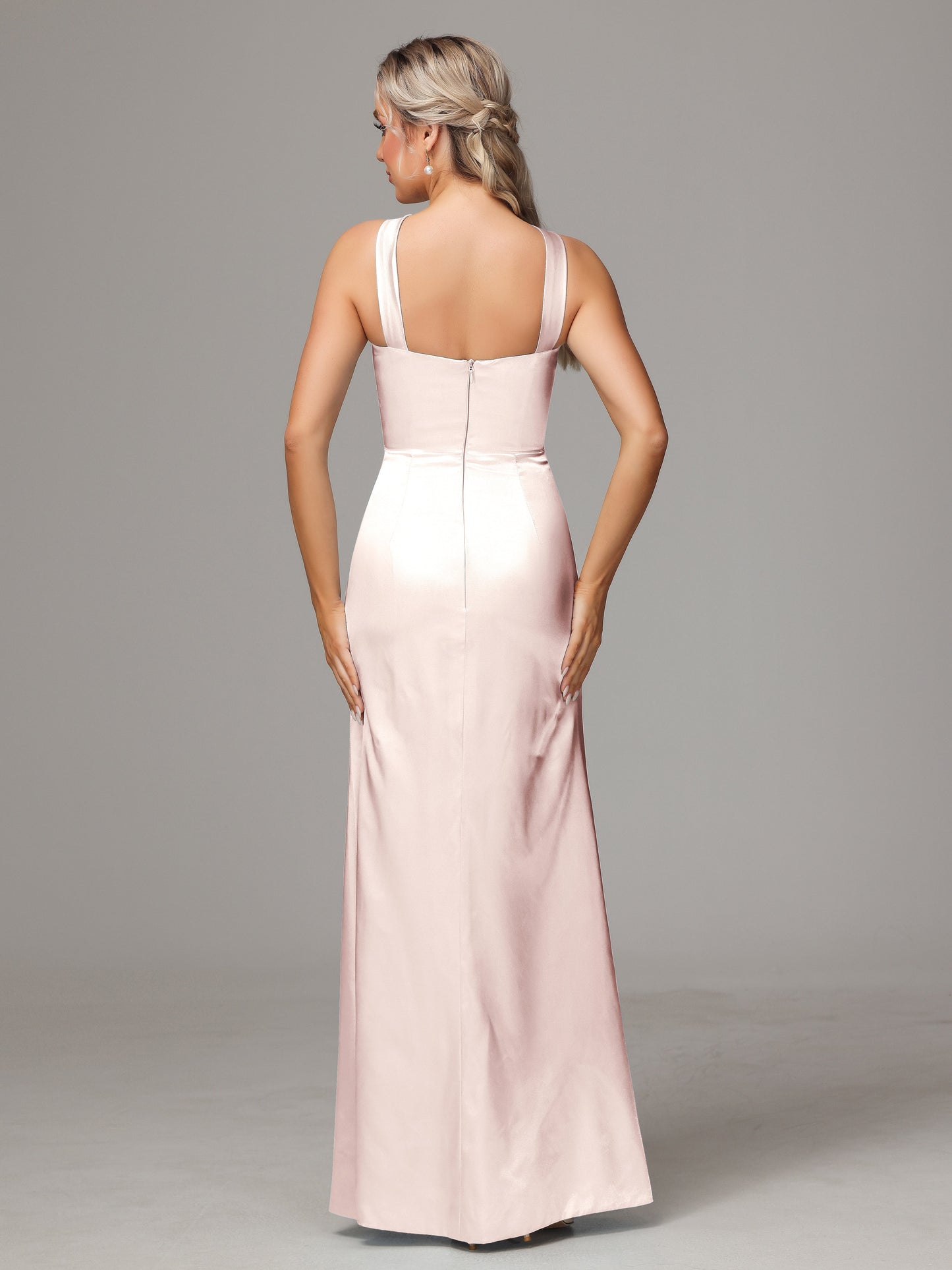 Halter Sleeveless Soft Satin Bridesmaid Dress
