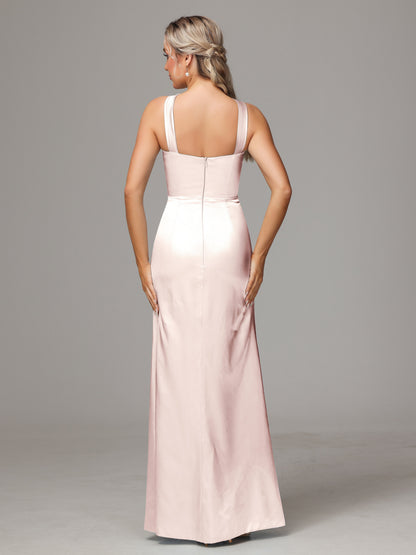 Halter Sleeveless Soft Satin Bridesmaid Dress