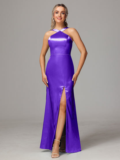 Halter Sleeveless Soft Satin Bridesmaid Dress