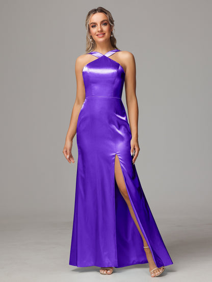 Halter Sleeveless Soft Satin Bridesmaid Dress