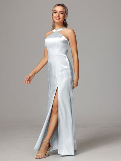 Halter Sleeveless Soft Satin Bridesmaid Dress