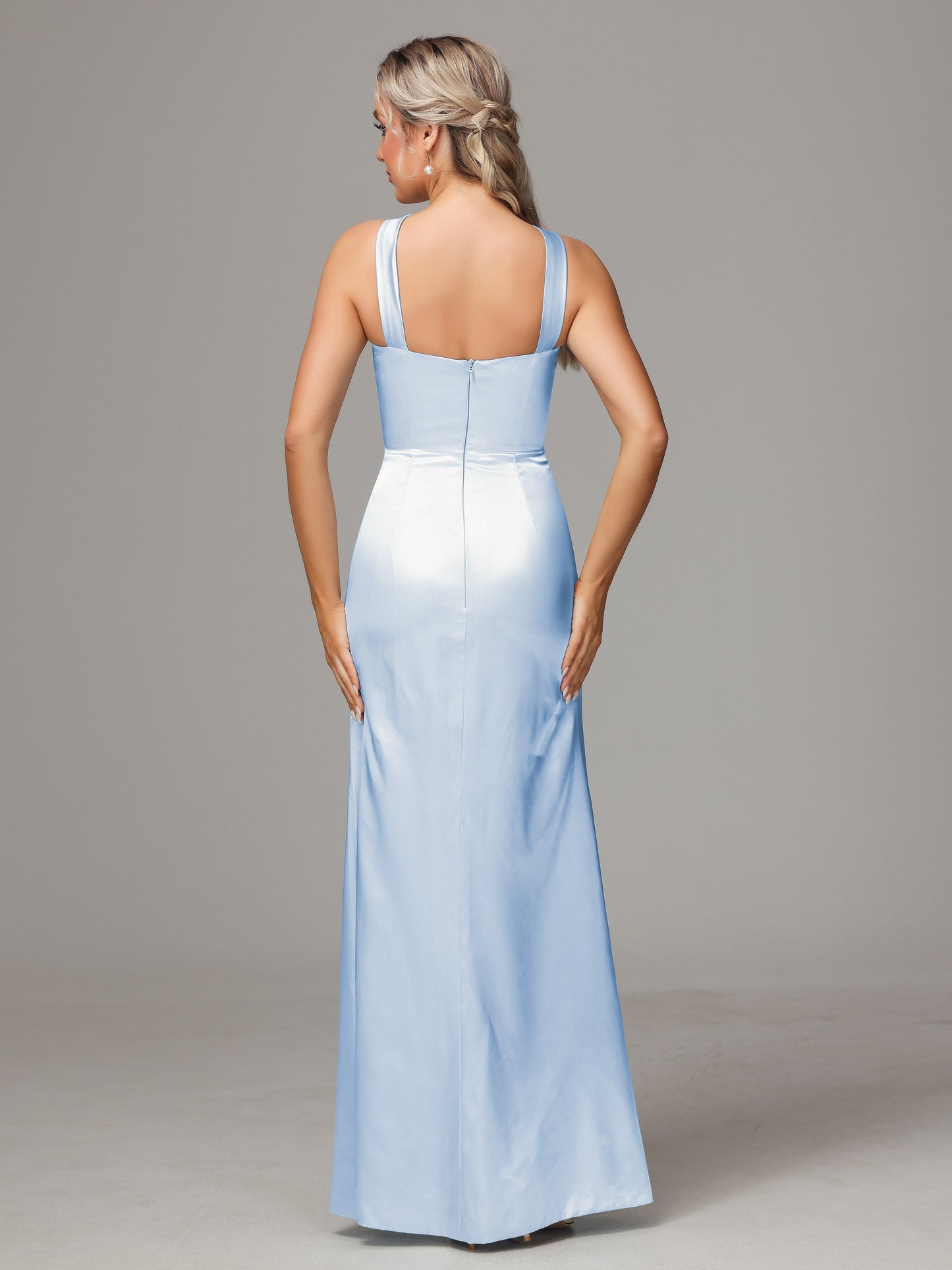 Halter Sleeveless Soft Satin Bridesmaid Dress