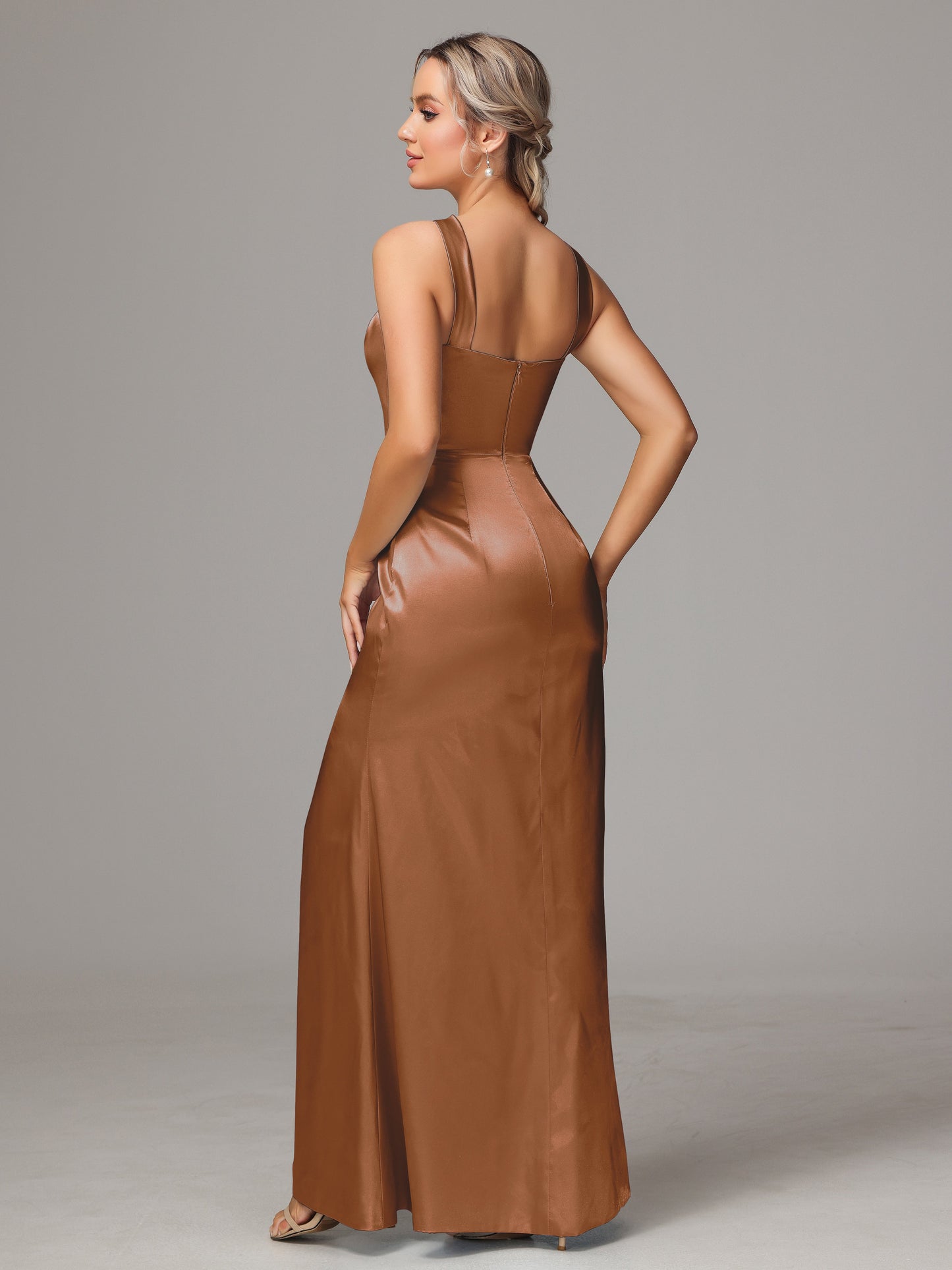 Halter Sleeveless Soft Satin Bridesmaid Dress