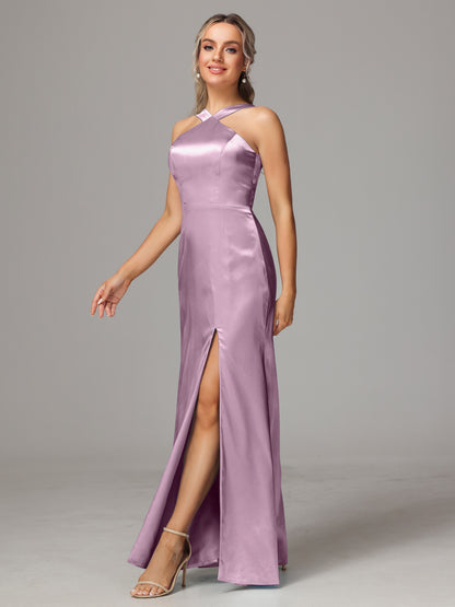 Halter Sleeveless Soft Satin Bridesmaid Dress